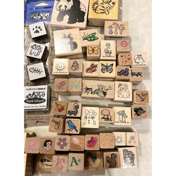 99+ Mixed Lot Wooden Block Ink Stamps Cats Christmas Fish Animals Arts Crafts - Picture 5 of 13